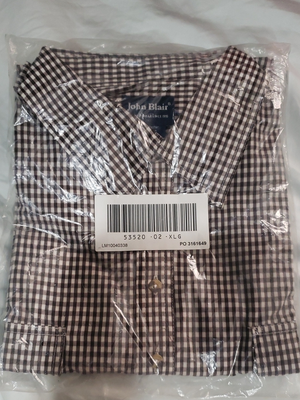 John Blair Men's Brown Checked Dress Shirt Casual Buttom Down Dress XLG Polyest
